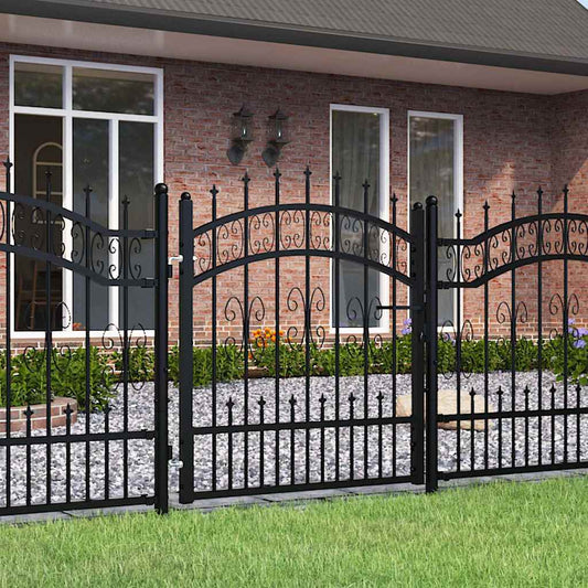 Fence Gate "KAMPEN" with Spear Top Black 103x100 cm Steel