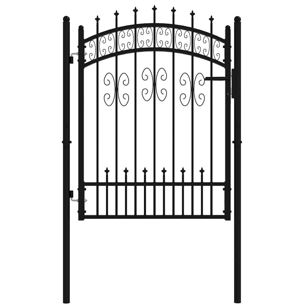 Fence Gate KAMPEN with Spear Top Black 103x125 cm Steel