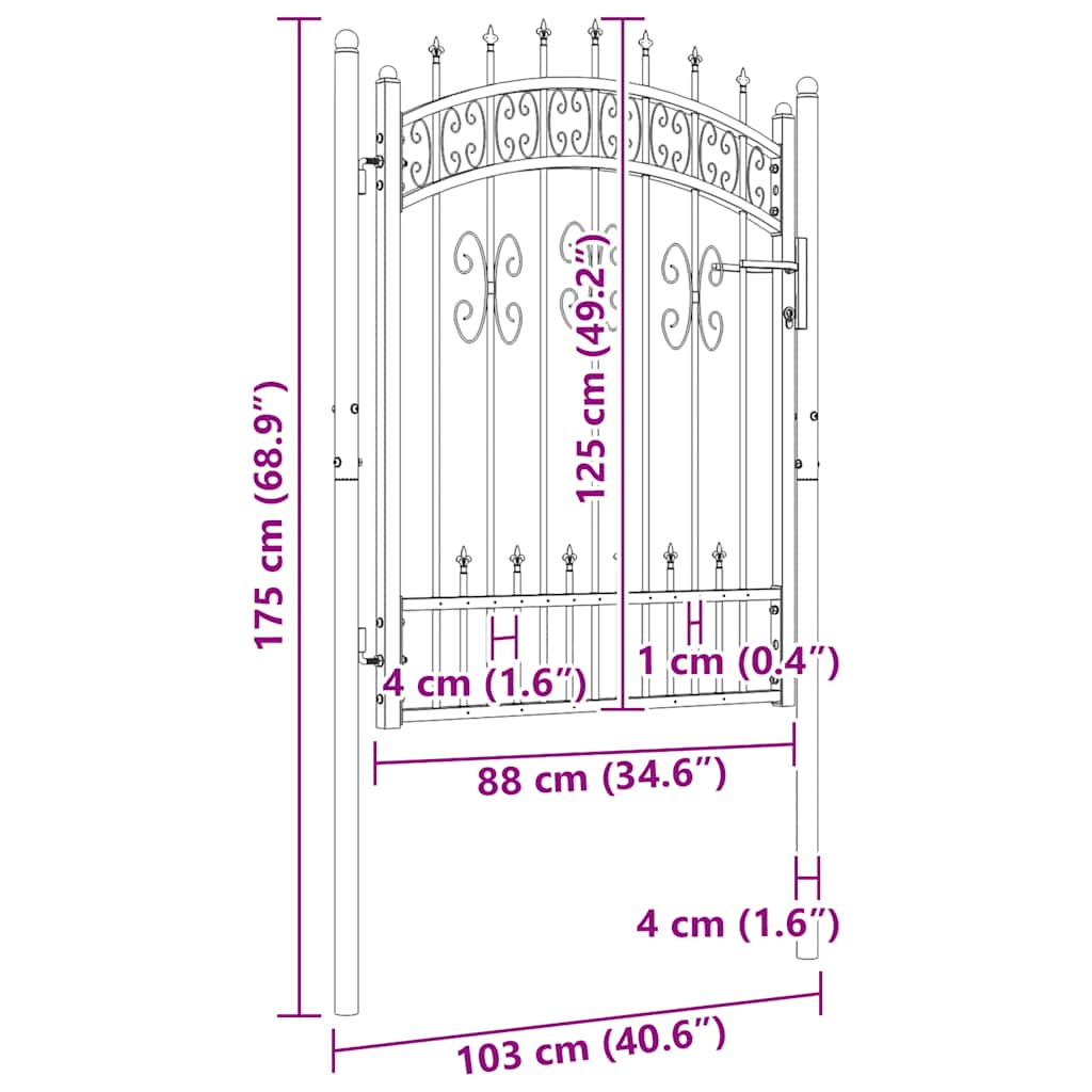 Fence Gate KAMPEN with Spear Top Black 103x125 cm Steel