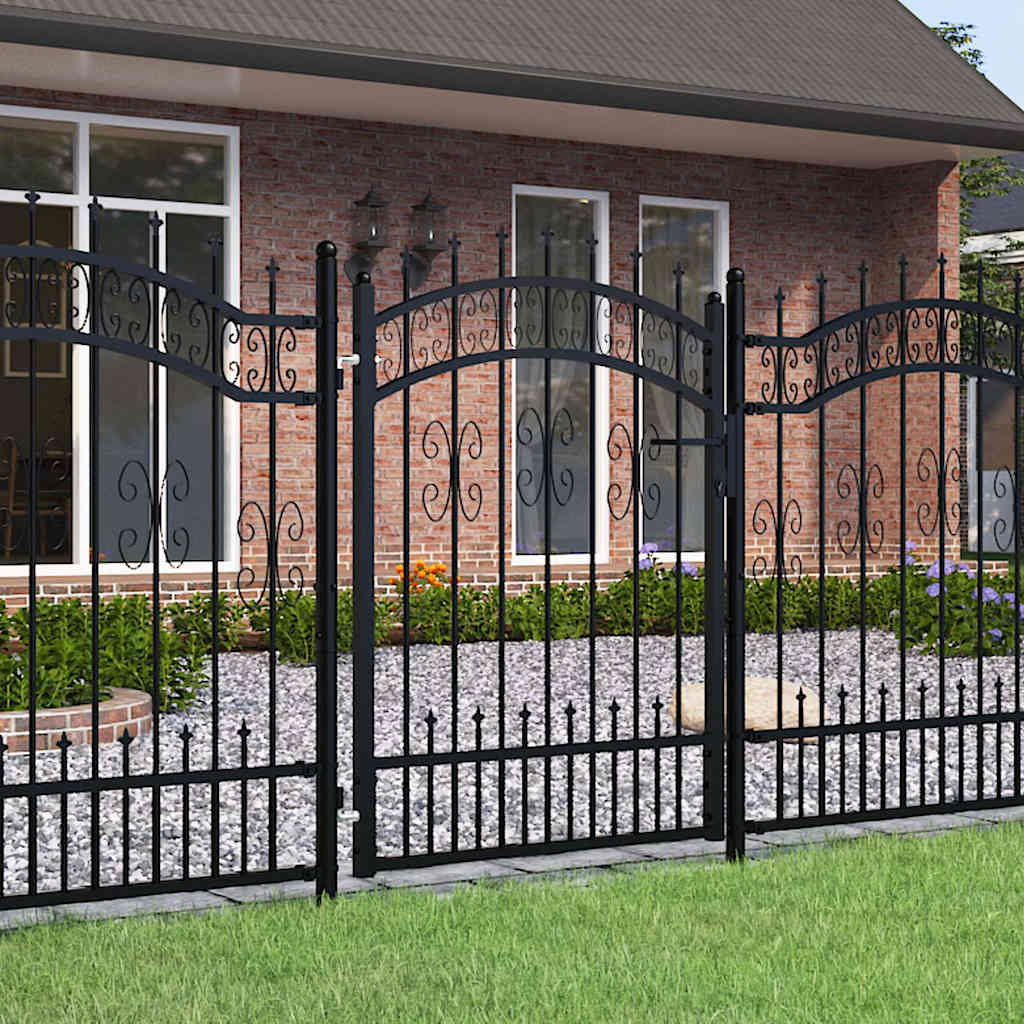 Fence Gate KAMPEN with Spear Top Black 103x125 cm Steel