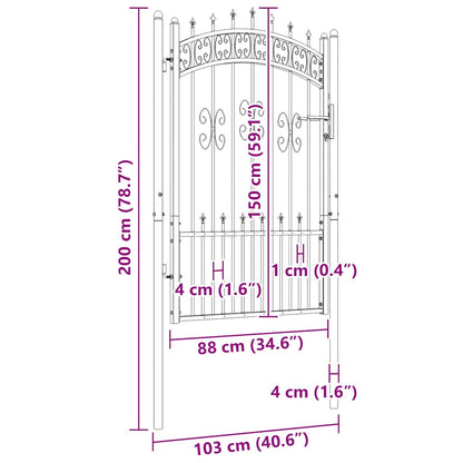 Fence Gate KAMPEN with Spear Top Black 103x150 cm Steel