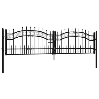 Fence Gate KAMPEN with Spear Top Black 302x78 cm Steel