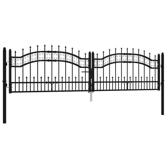 Fence Gate "KAMPEN" with Spear Top Black 302x78 cm Steel