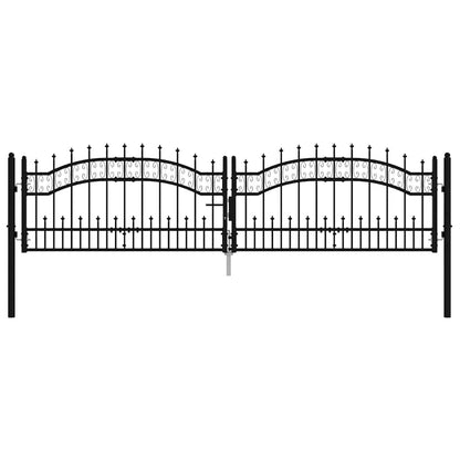 Fence Gate KAMPEN with Spear Top Black 302x78 cm Steel