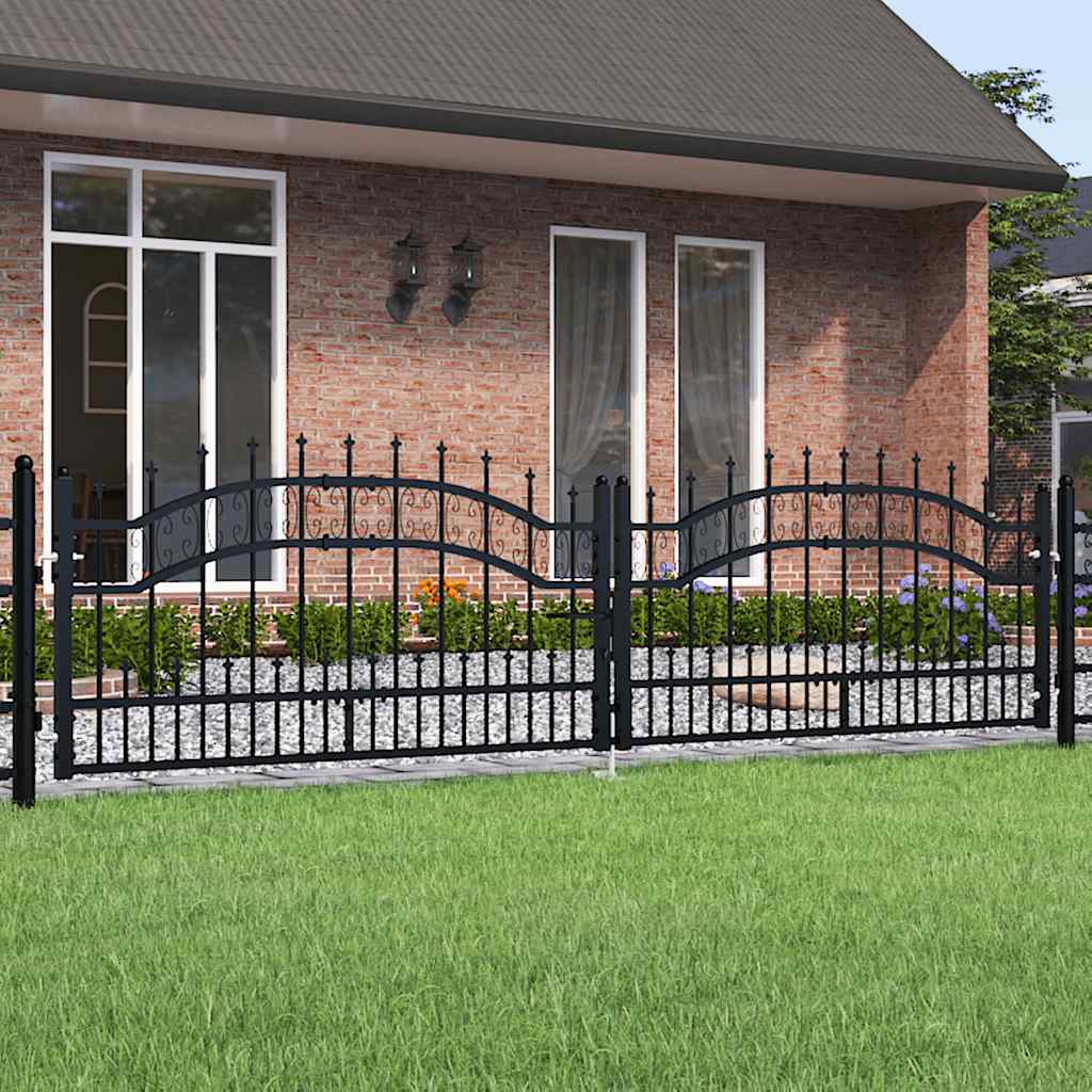 Fence Gate KAMPEN with Spear Top Black 302x78 cm Steel