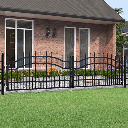 Fence Gate KAMPEN with Spear Top Black 302x78 cm Steel
