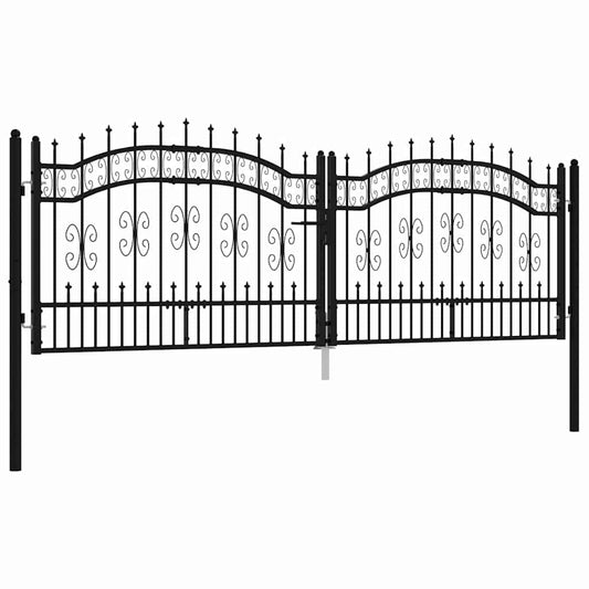 Fence Gate "KAMPEN" with Spear Top Black 302x100 cm Steel