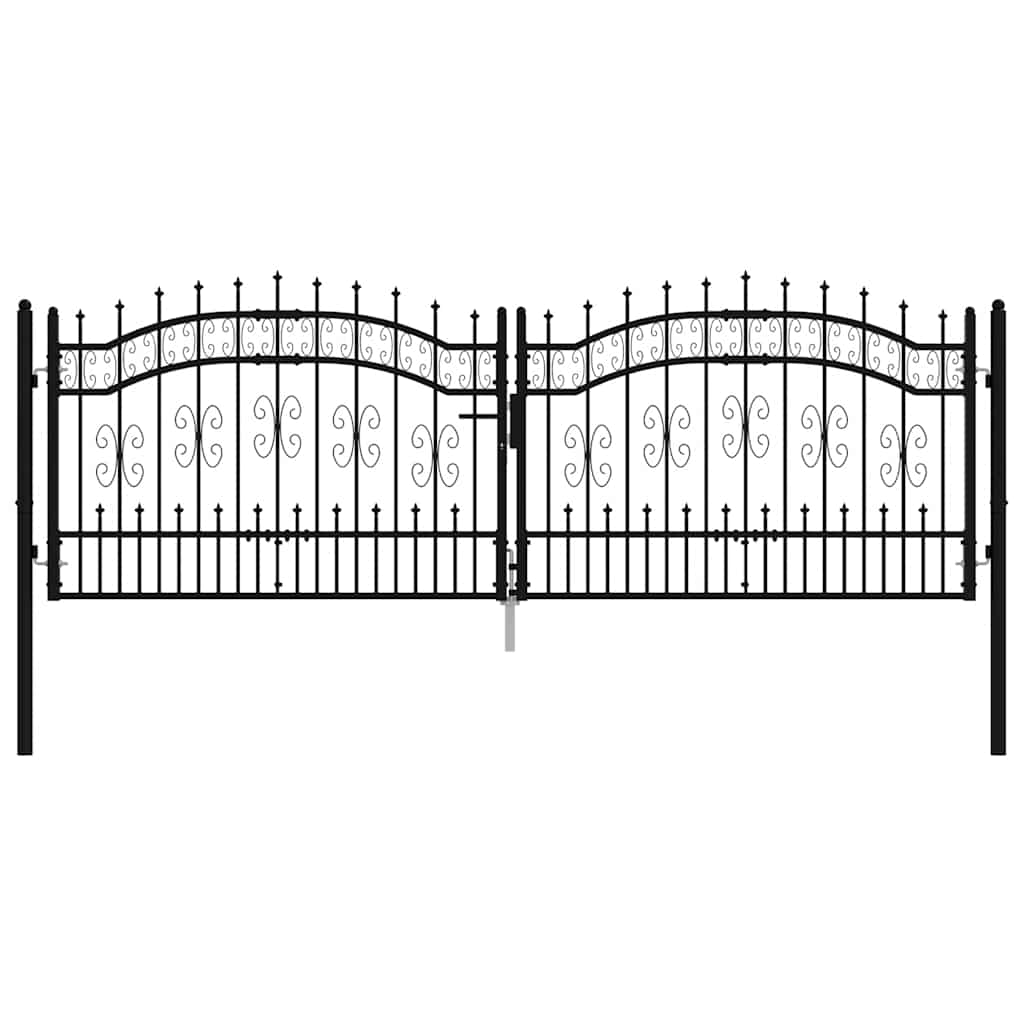 Fence Gate "KAMPEN" with Spear Top Black 302x100 cm Steel