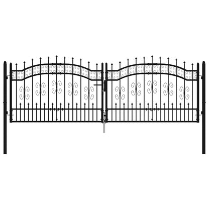 Fence Gate "KAMPEN" with Spear Top Black 302x100 cm Steel