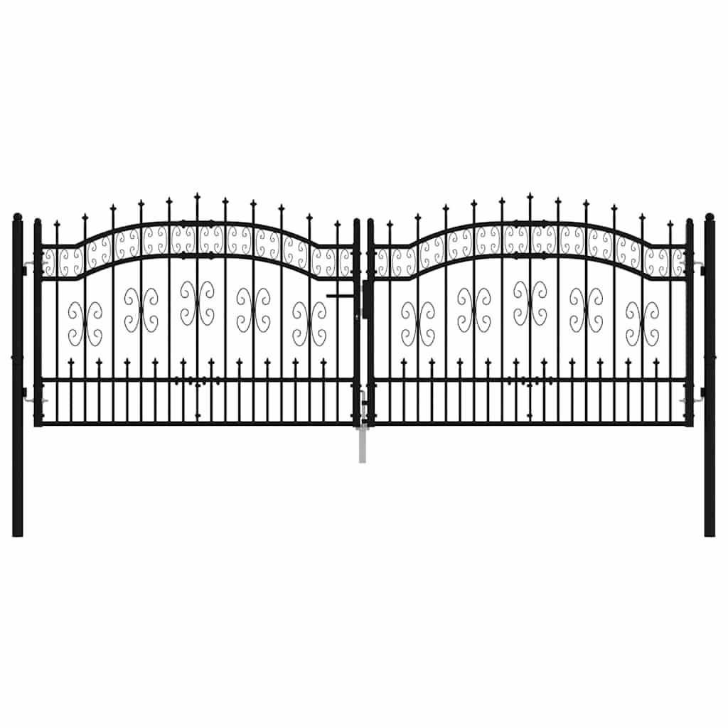 Fence Gate "KAMPEN" with Spear Top Black 302x100 cm Steel