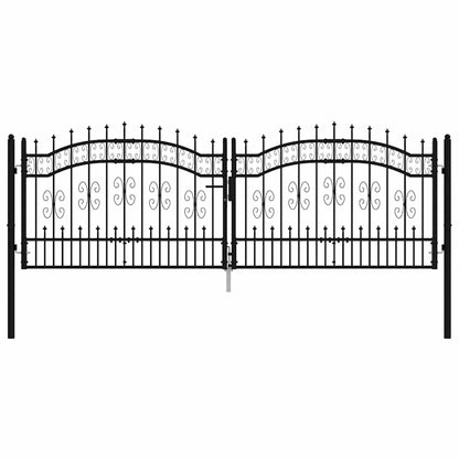 Fence Gate "KAMPEN" with Spear Top Black 302x100 cm Steel