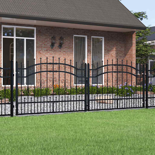 Fence Gate "KAMPEN" with Spear Top Black 302x100 cm Steel