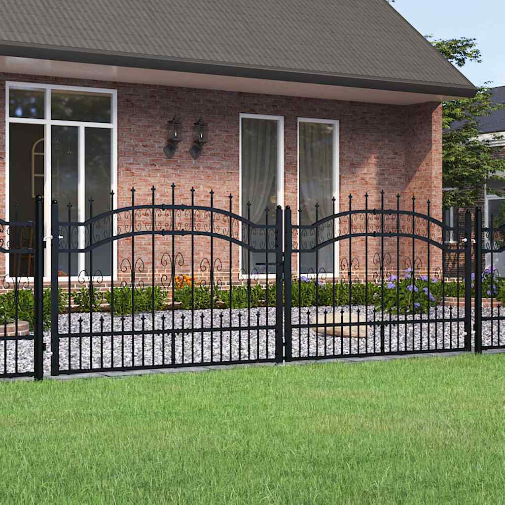 Fence Gate "KAMPEN" with Spear Top Black 302x100 cm Steel