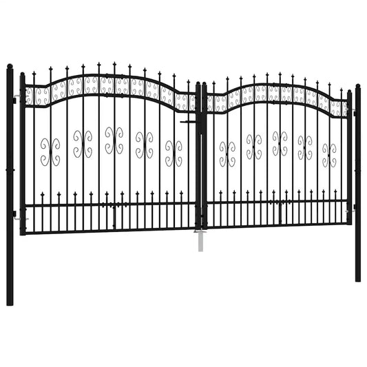 Fence Gate "KAMPEN" with Spear Top Black 302x125 cm Steel