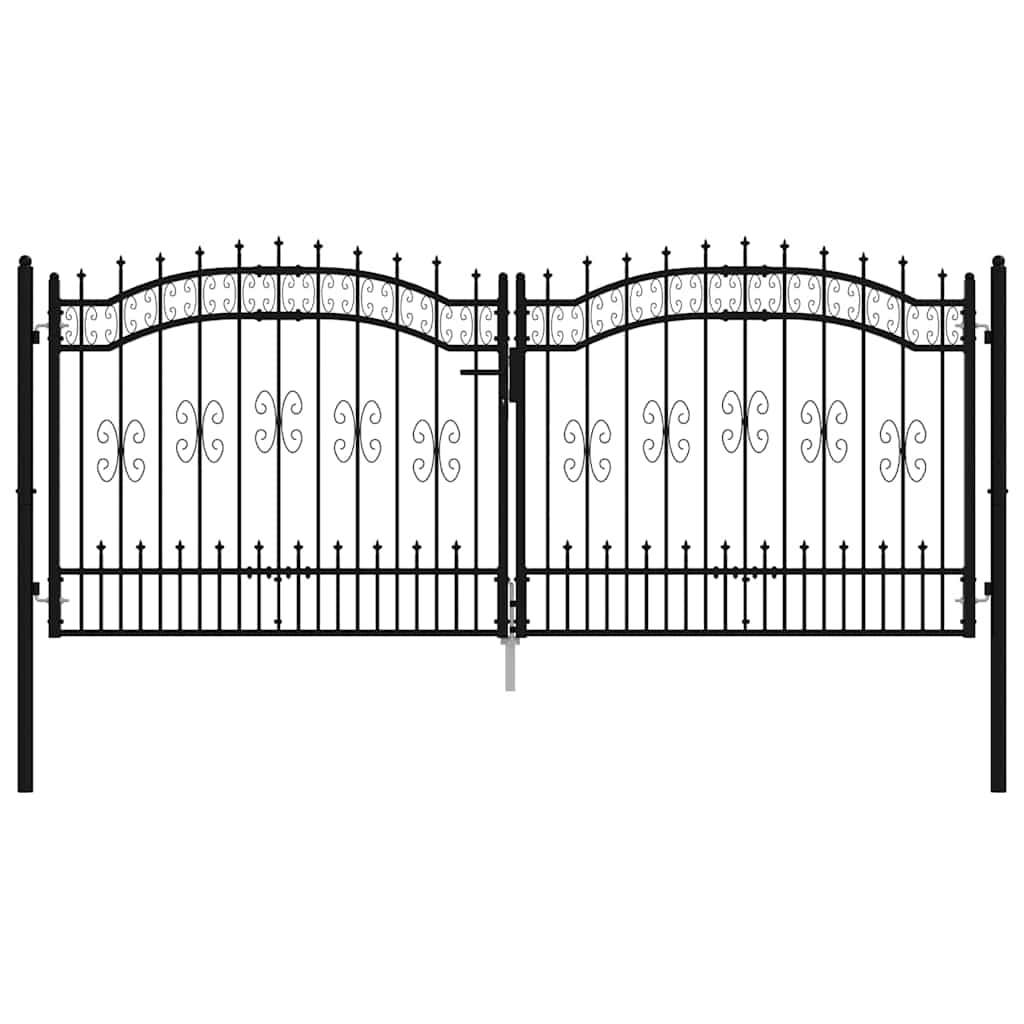 Fence Gate KAMPEN with Spear Top Black 302x125 cm Steel