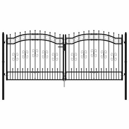 Fence Gate KAMPEN with Spear Top Black 302x125 cm Steel