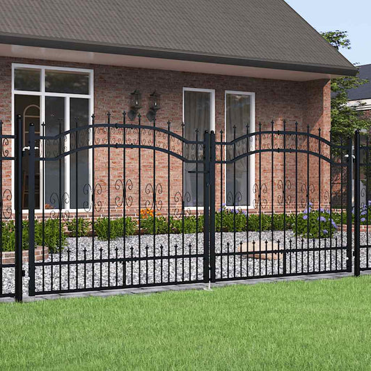Fence Gate "KAMPEN" with Spear Top Black 302x125 cm Steel