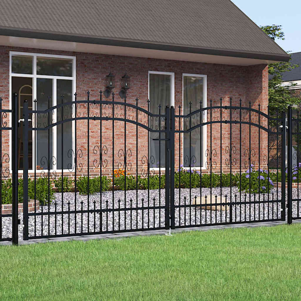 Fence Gate "KAMPEN" with Spear Top Black 302x125 cm Steel
