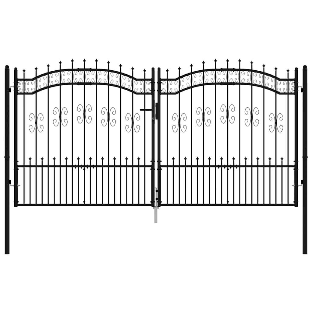Fence Gate KAMPEN with Spear Top Black 302x150 cm Steel