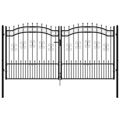 Fence Gate KAMPEN with Spear Top Black 302x150 cm Steel