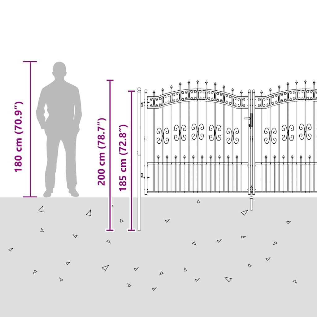 Fence Gate "KAMPEN" with Spear Top Black 302x150 cm Steel