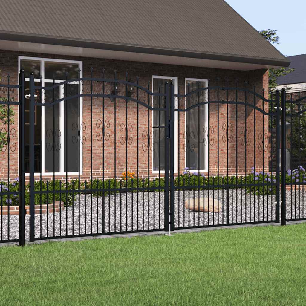 Fence Gate KAMPEN with Spear Top Black 302x150 cm Steel