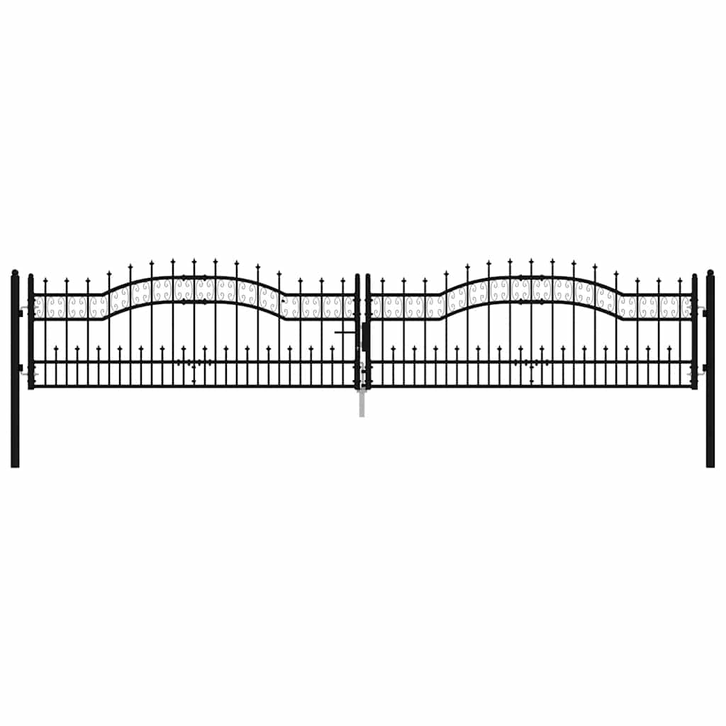 Fence Gate KAMPEN with Spear Top Black 394.5x78 cm Steel
