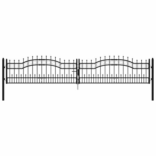 Fence Gate "KAMPEN" with Spear Top Black 394,5x78 cm Steel