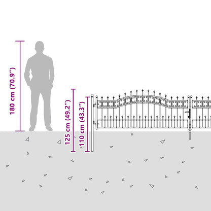 Fence Gate "KAMPEN" with Spear Top Black 394,5x78 cm Steel