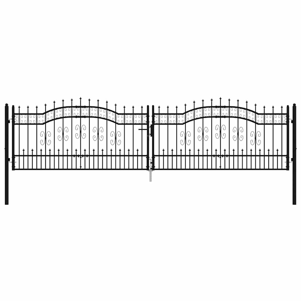 Fence Gate "KAMPEN" with Spear Top Black 394,5x100 cm Steel