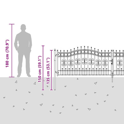Fence Gate "KAMPEN" with Spear Top Black 394,5x100 cm Steel