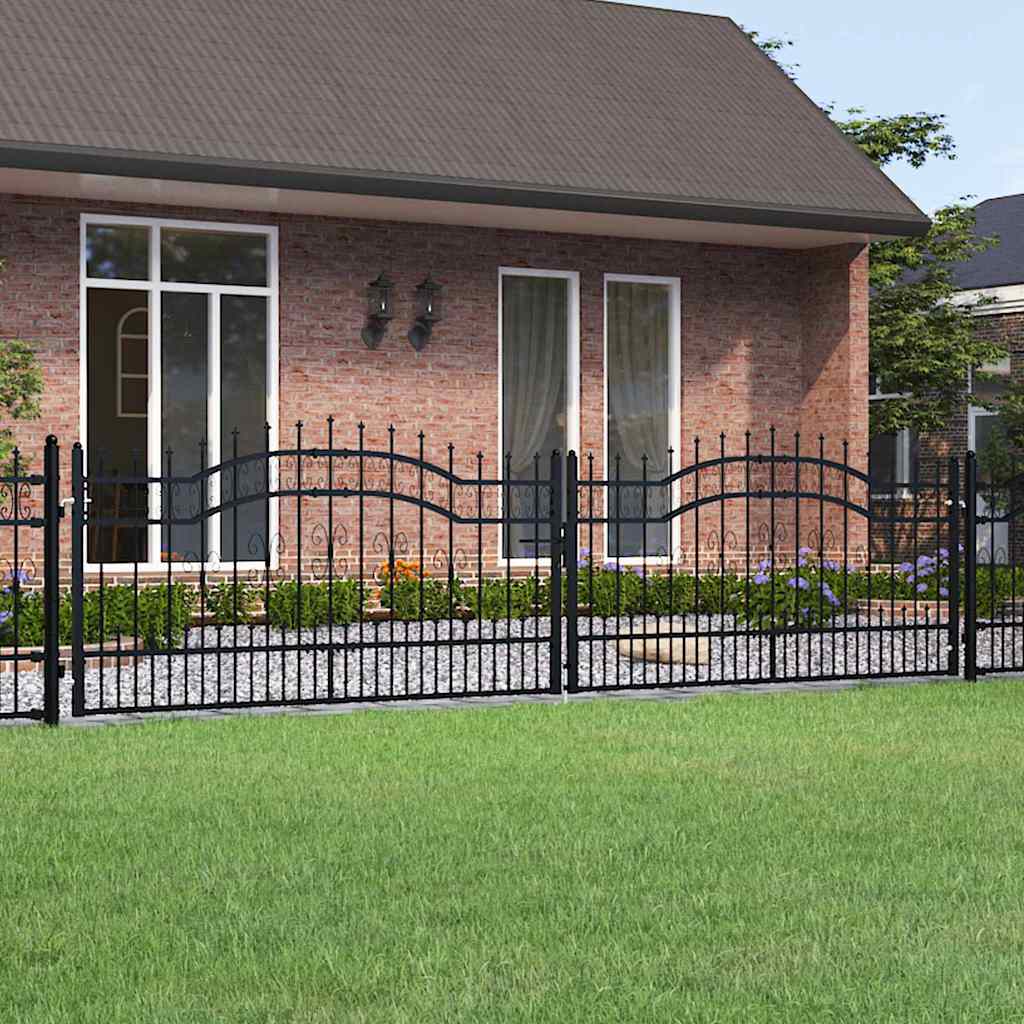 Fence Gate "KAMPEN" with Spear Top Black 394,5x100 cm Steel