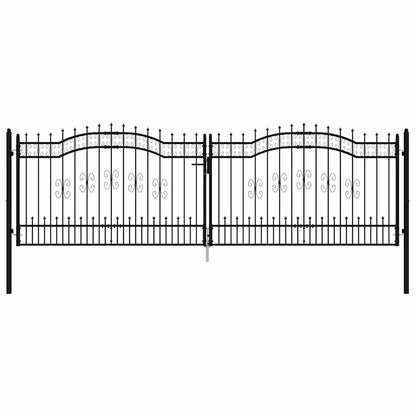 Fence Gate with Spear Top Black 406x125 cm Powder-coated Steel