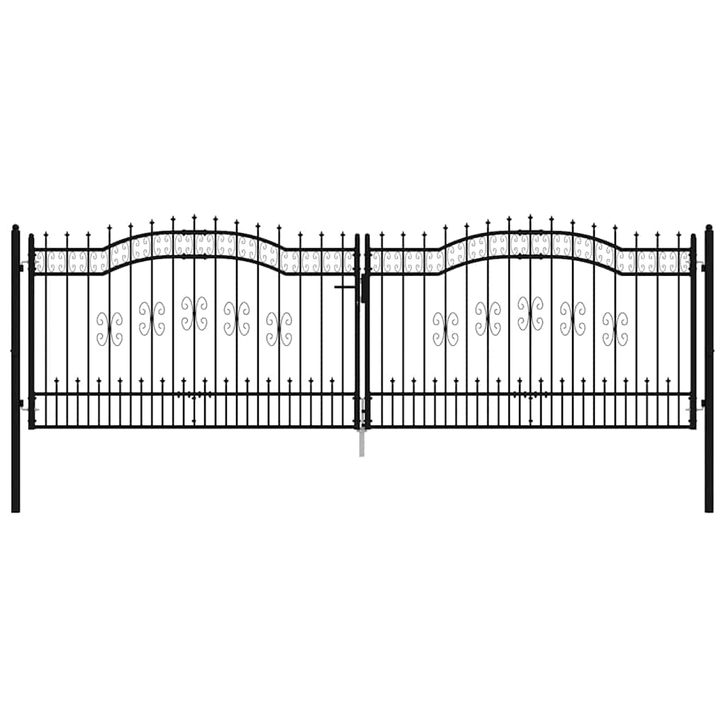Fence Gate "KAMPEN" with Spear Top Black 394,5x125 cm Steel