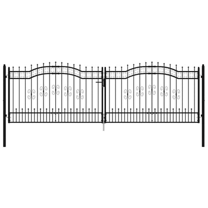 Fence Gate "KAMPEN" with Spear Top Black 394,5x125 cm Steel