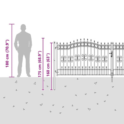 Fence Gate with Spear Top Black 406x125 cm Powder-coated Steel