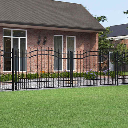Fence Gate with Spear Top Black 406x125 cm Powder-coated Steel