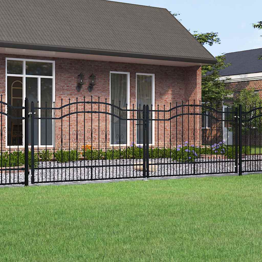 Fence Gate "KAMPEN" with Spear Top Black 394,5x125 cm Steel