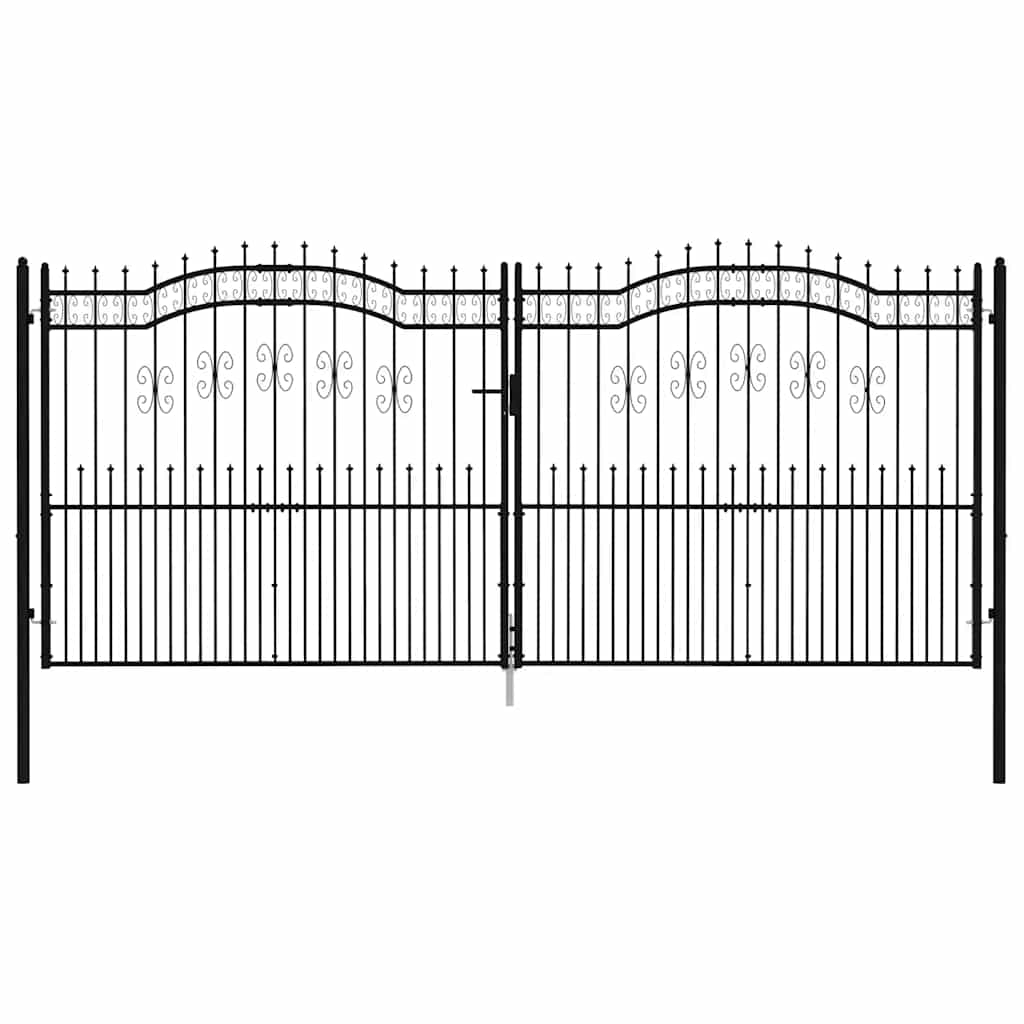 Fence Gate with Spear Top Black 406x175 cm Powder-coated Steel