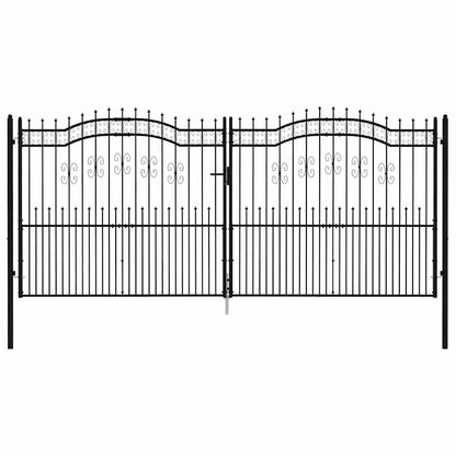 Fence Gate with Spear Top Black 406x175 cm Powder-coated Steel