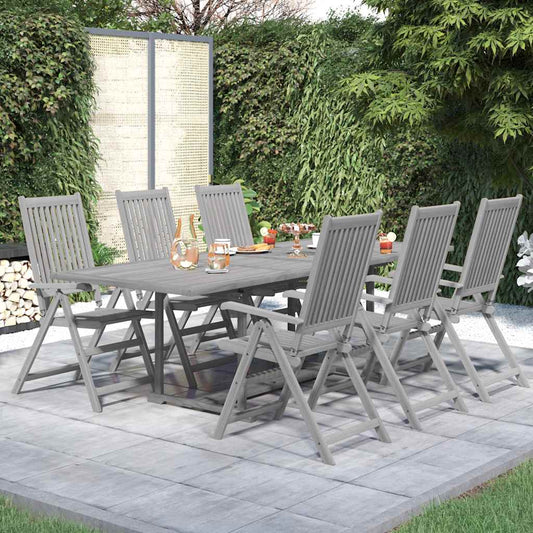 Garden Dining Set | Grey | Solid acacia wood | 7-Piece | Foldable