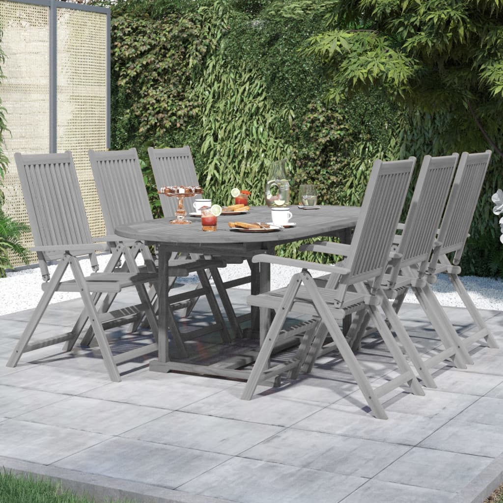 Garden Dining Set | Grey | Solid acacia wood | Large |  Foldable