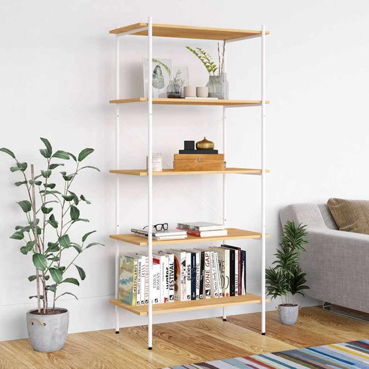 336350 vidaXL 5-Tier Shelving Unit White and Oak 80x40x163 cm