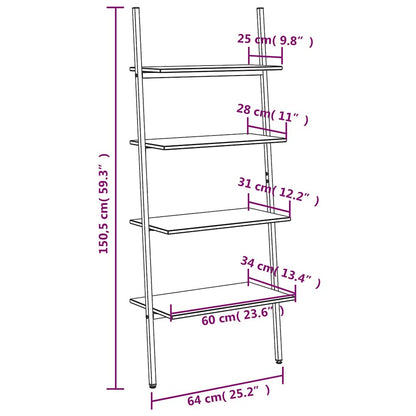 4-Tier Leaning Shelf Light Brown and Black 64x34x150,5 cm