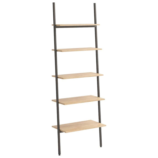 5-Tier Leaning Shelf Light Brown and Black 64x34x185,5 cm