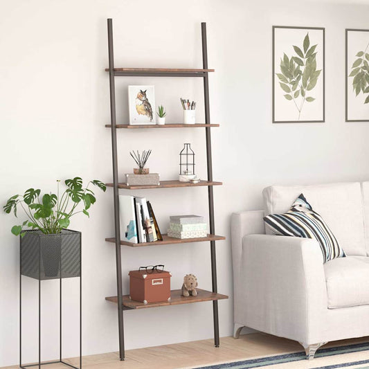 5-Tier Leaning Shelf Dark Brown and Black 64x34x185,5 cm