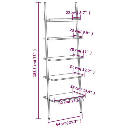 5-Tier Leaning Shelf Black 64x34x185,5 cm