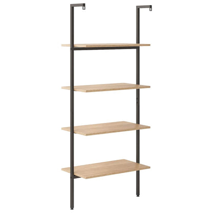 4-Tier Leaning Shelf Light Brown and Black 64x35x152,5 cm