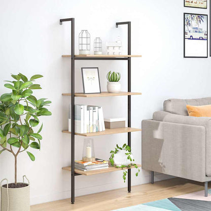 4-Tier Leaning Shelf Light Brown and Black 64x35x152,5 cm