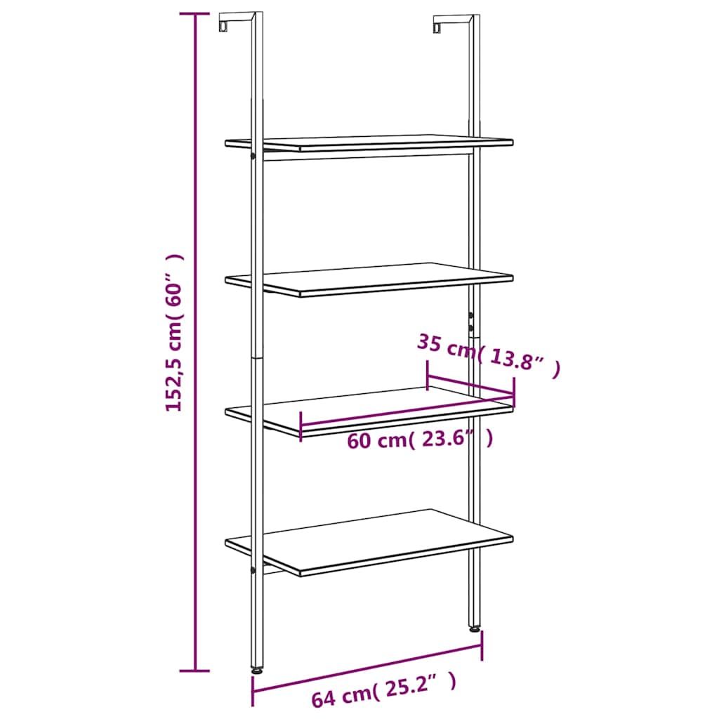 4-Tier Leaning Shelf Black 64x35x152,5 cm